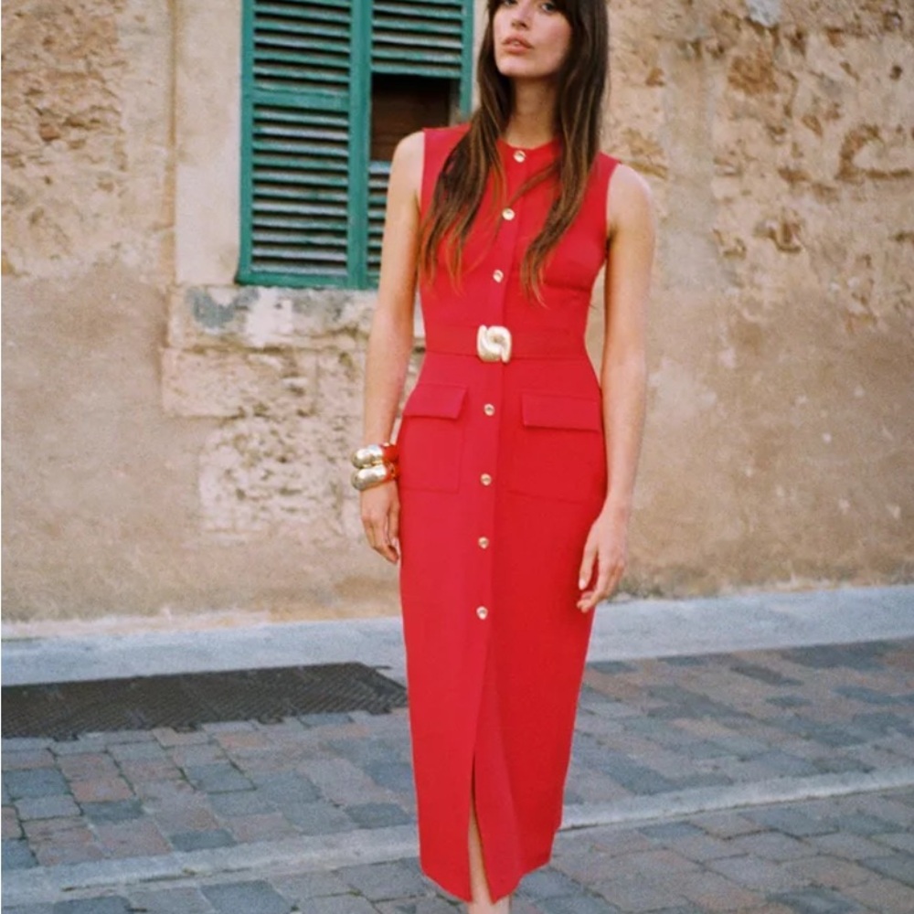 Zara Red Midi Dress NWT